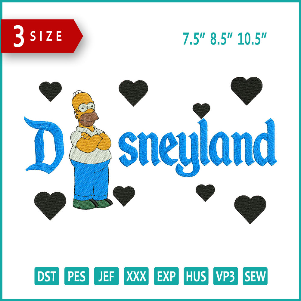 Homer Simpson Disneyland  Embroidery Design Files - 3 Size's