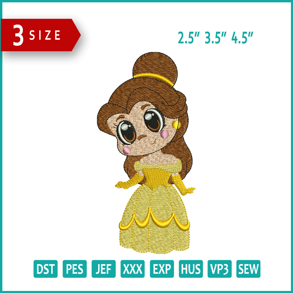 Chibi Belle Embroidery Design Files - 3 Size's