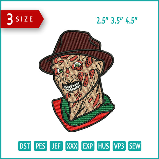 Archivos de bordado de la cara de Freddy Krueger - 3 tamaños