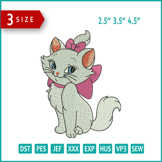 Marie Cat Embroidery Design Files - 3 Size's