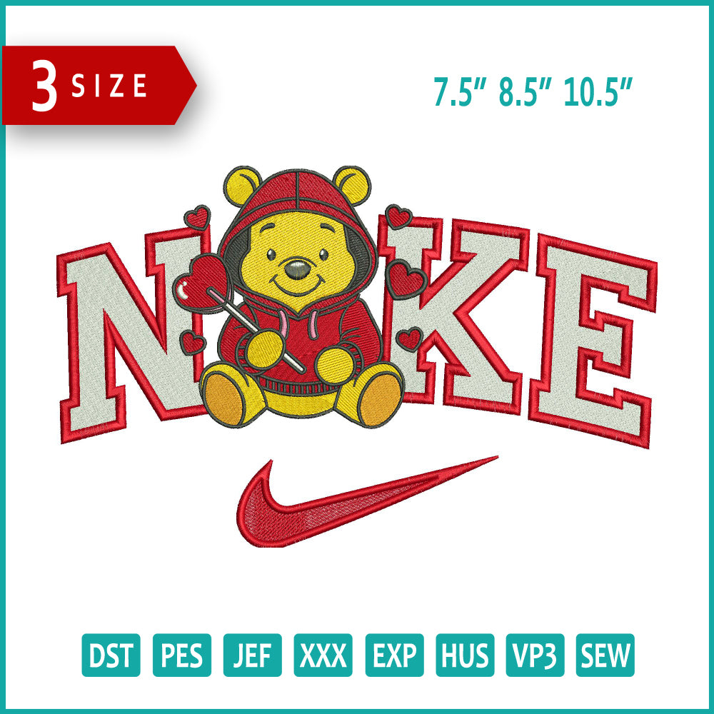 Nike Pooh Love Embroidery Design Files - 3 Size's