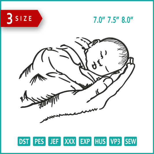 Baby Sleeping On Hand Embroidery Design Files - 3 Size's