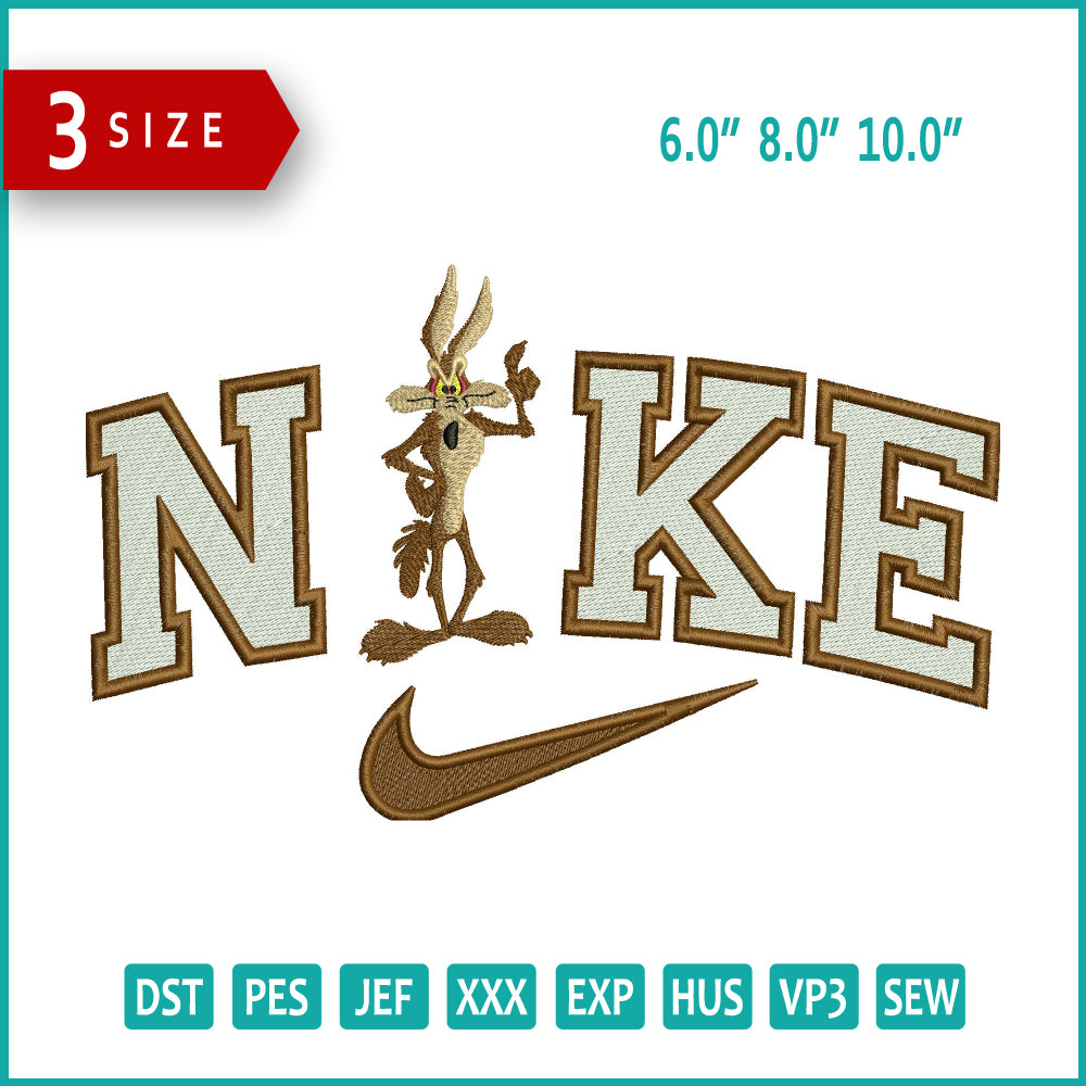 Nike Coyote Cartoon Embroidery Design Files - 3 Size's