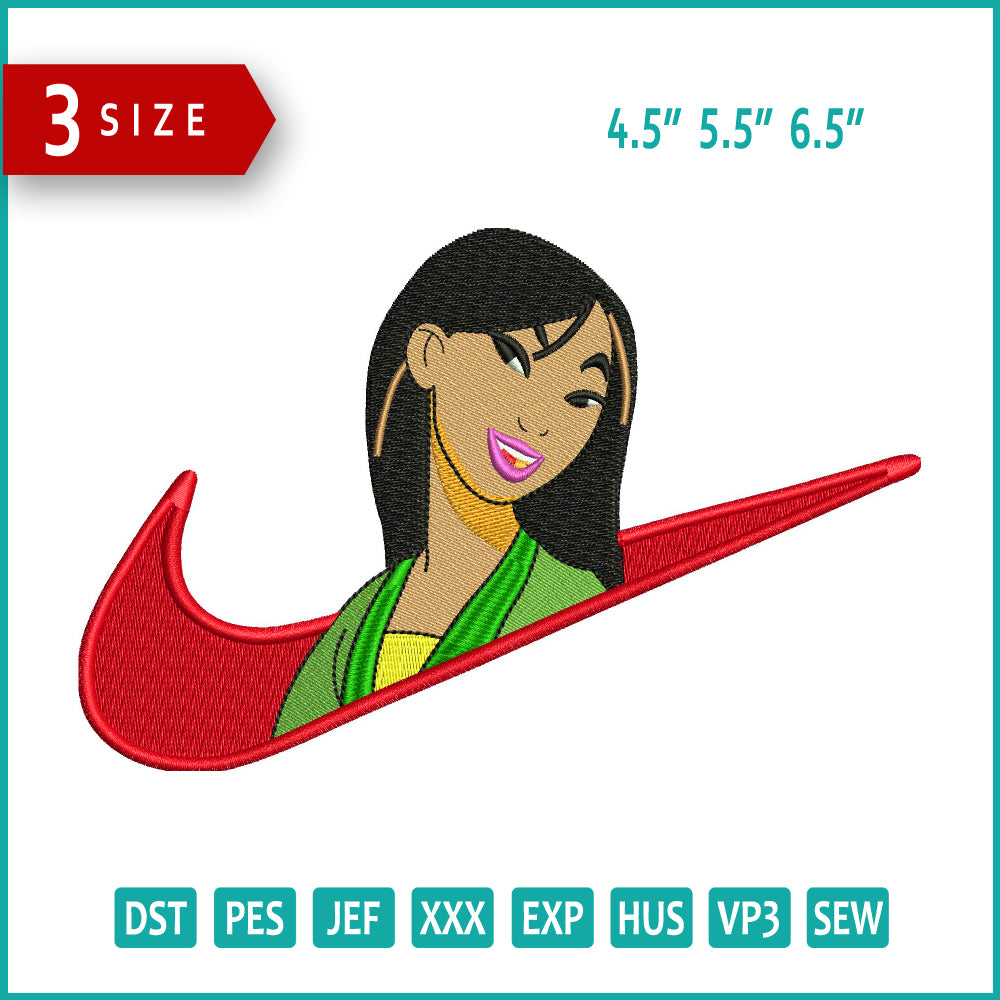 Mulan Swoosh Embroidery Design Files - 3 Sizes