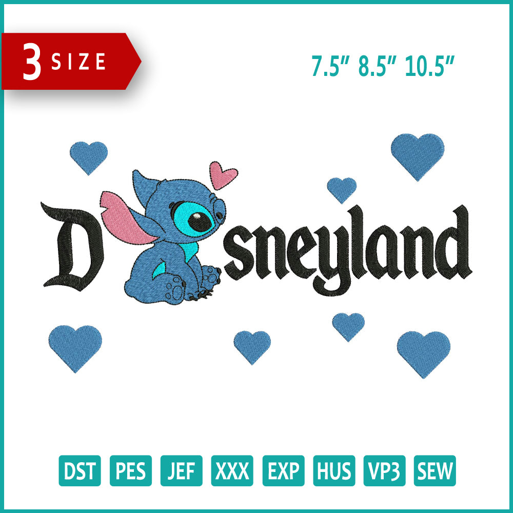 Stitch Disneyland Embroidery Design Files - 3 Size's