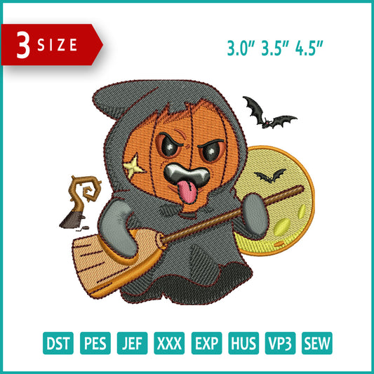 Archivos de bordado de bruja calabaza - 3 tamaños