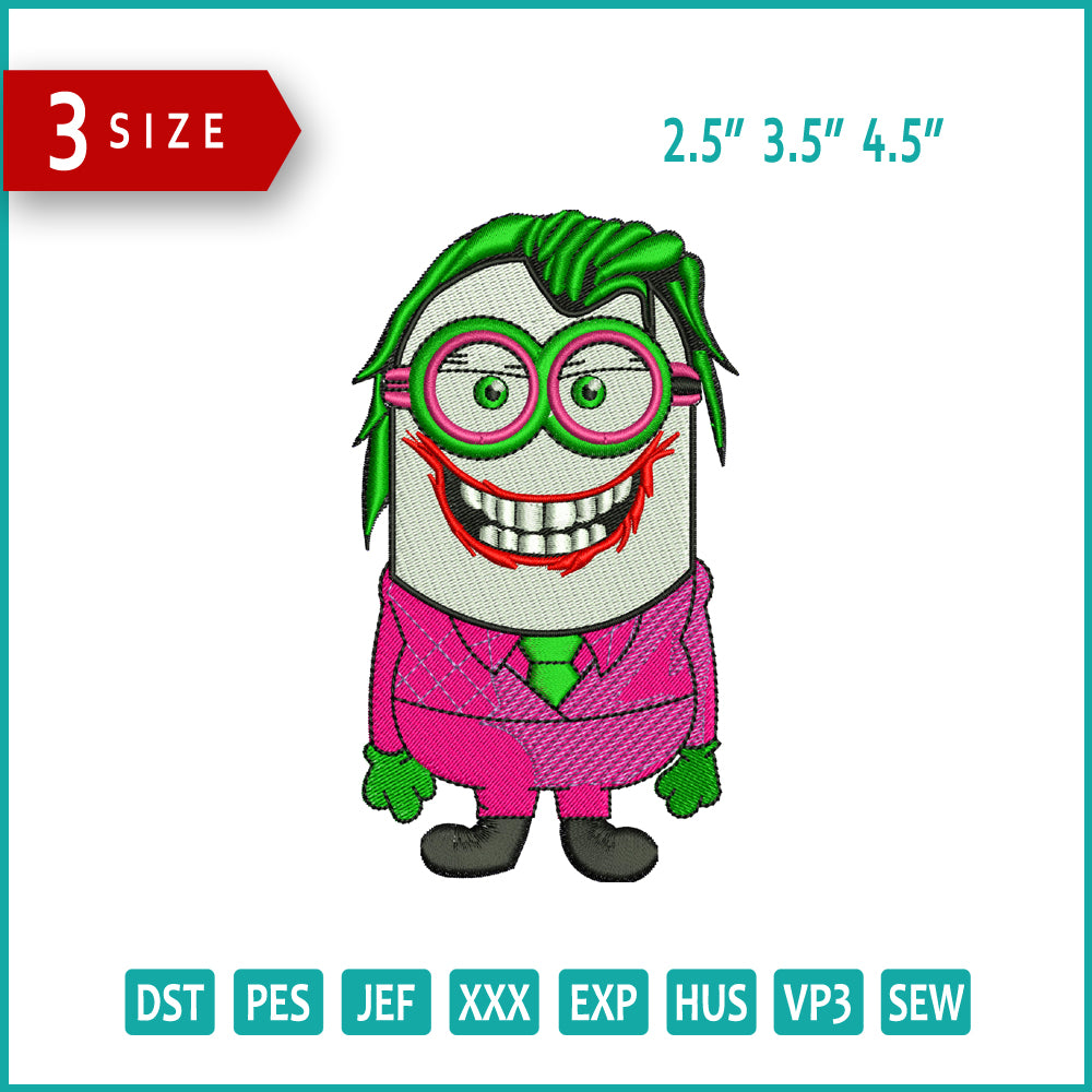 Minion Joker Embroidery Design Files - 3 Size's