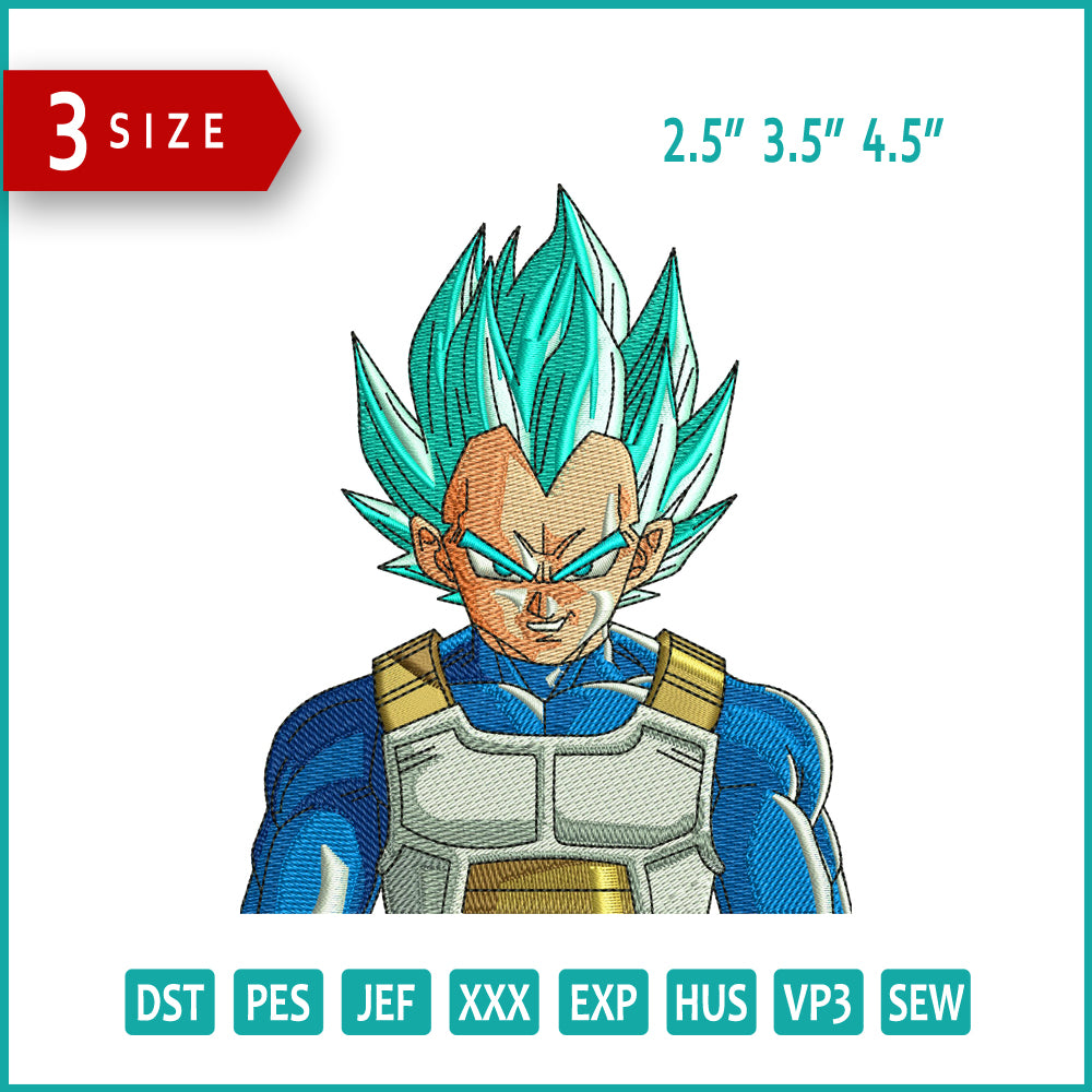 Vegeta Embroidery Design Files - 3 Size's