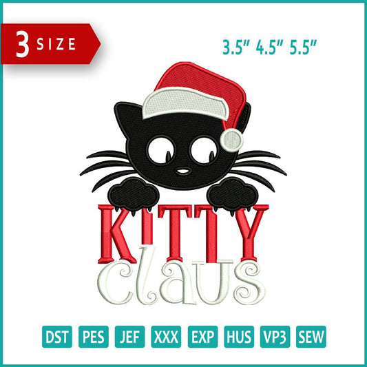 Kitty Claus Embroidery Design Files - 3 Size's