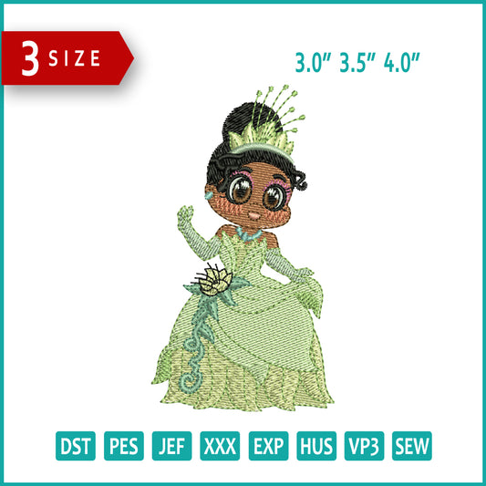 Chibi Princess Tiana Embroidery Design Files - 3 Size's