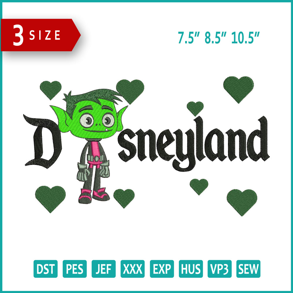 Beast Boy Disneyland Embroidery Design Files - 3 Size's