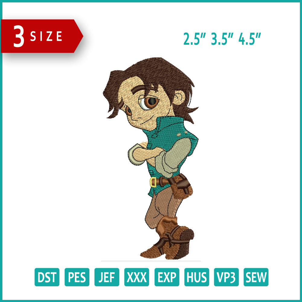 Chibi Flynn Rider Embroidery Design Files - 3 Size's