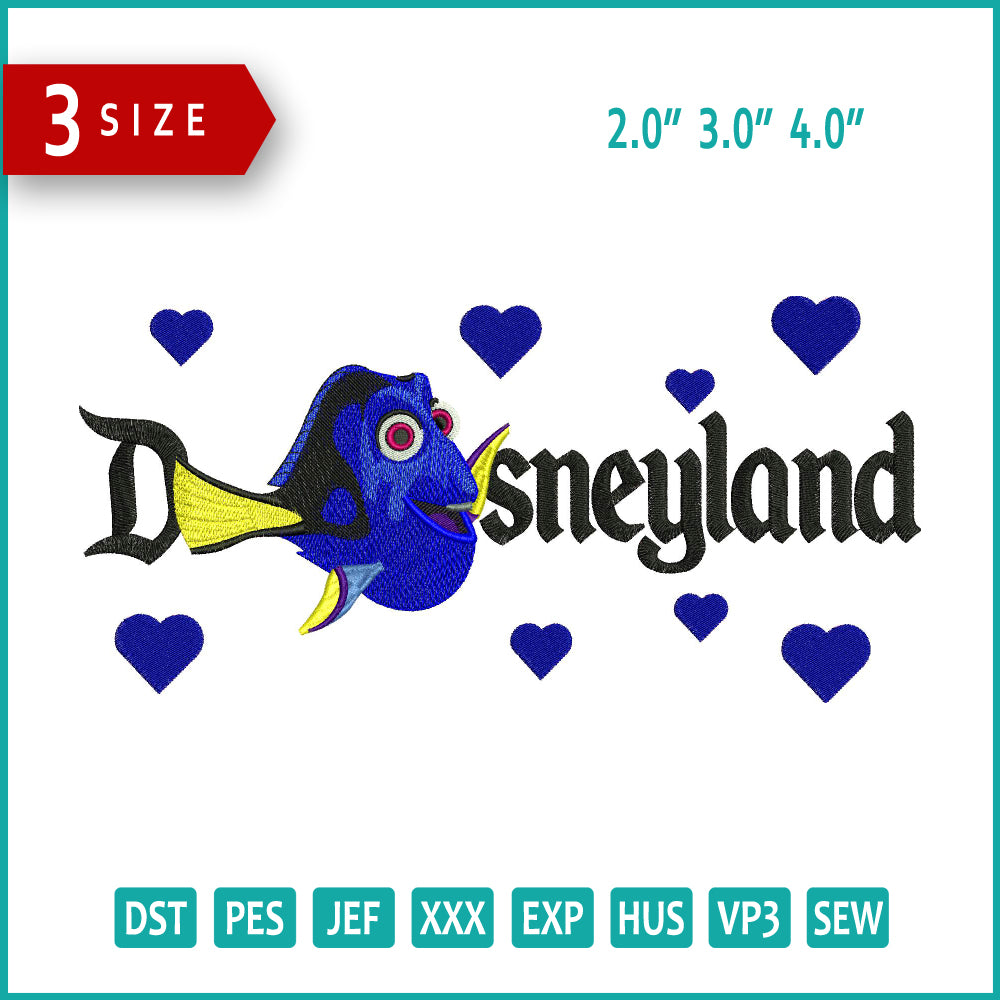 Dory Disneyland Embroidery Design Files - 3 Size's