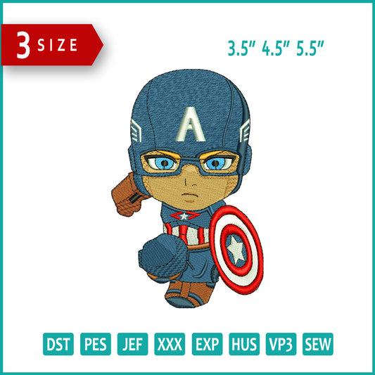 Chibi Captain America Embroidery Design Files - 3 Size's