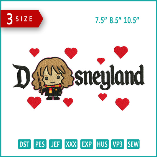 Chibi Hermione Granger v2 Disneyland Embroidery Design Files - 3 Size's