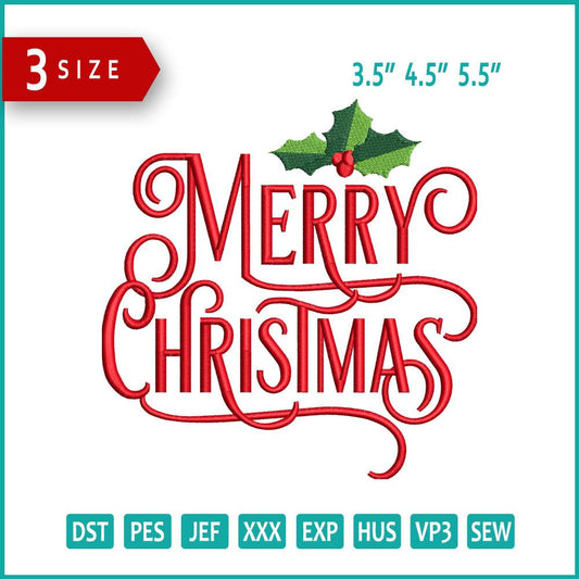 Merry Christmas  Embroidery Design Files - 3 Size's