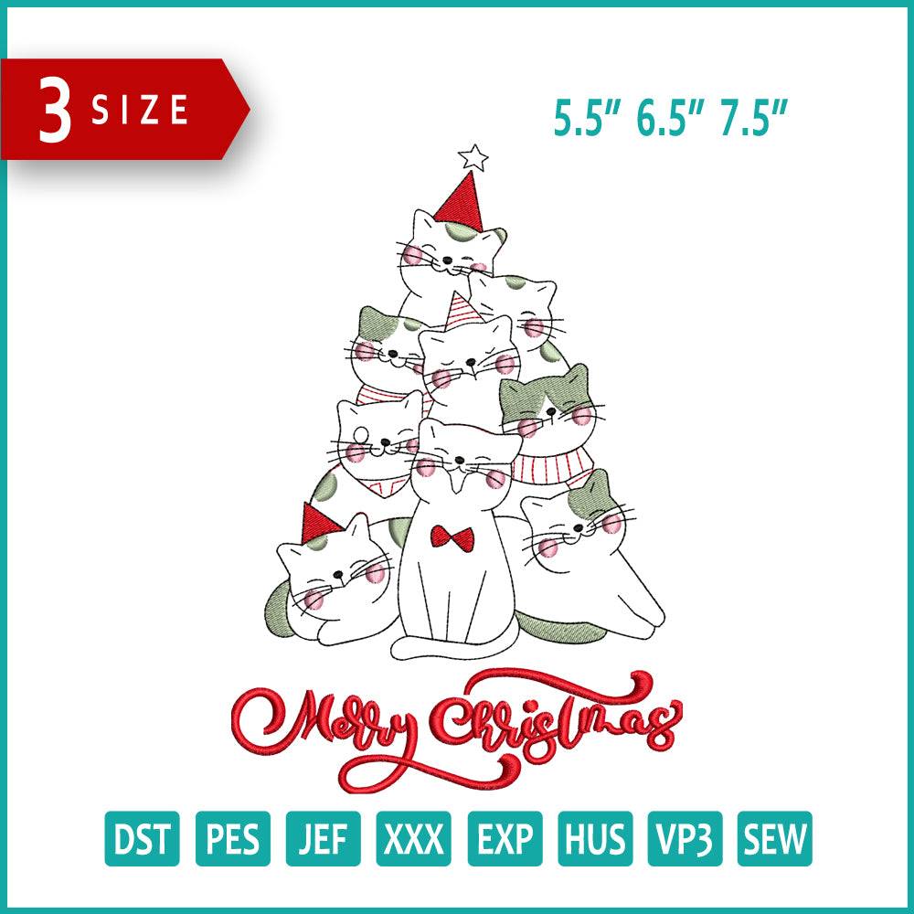 Merry Christmas Cats Embroidery Design Files - 3 Size's