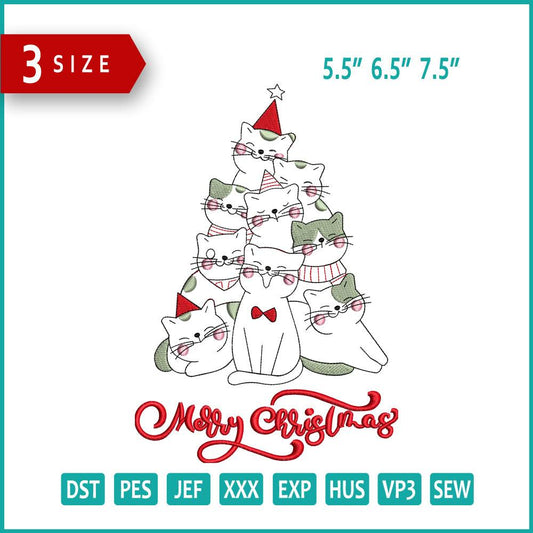 Merry Christmas Cats Embroidery Design Files - 3 Size's