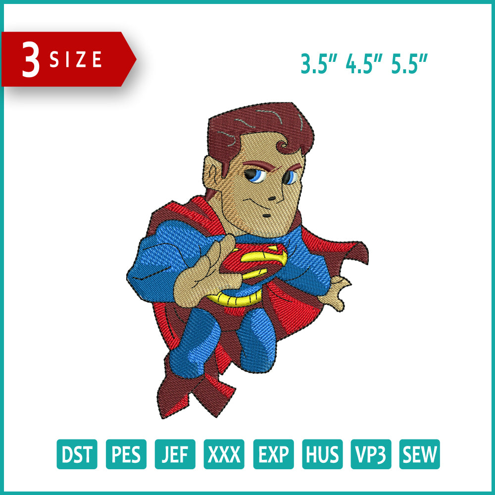 Chibi Superman Embroidery Design Files - 3 Size's