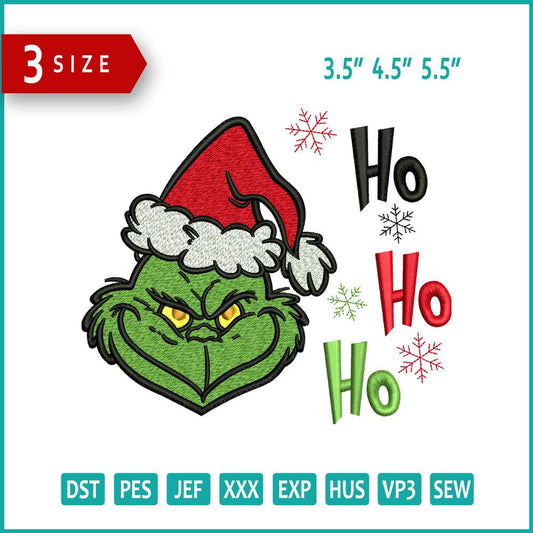 Grinch Ho Ho Ho  Embroidery Design Files - 3 Size's