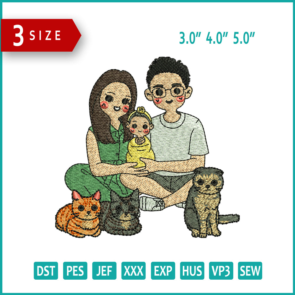 Happy Family Embroidery  Files - 3 Size's