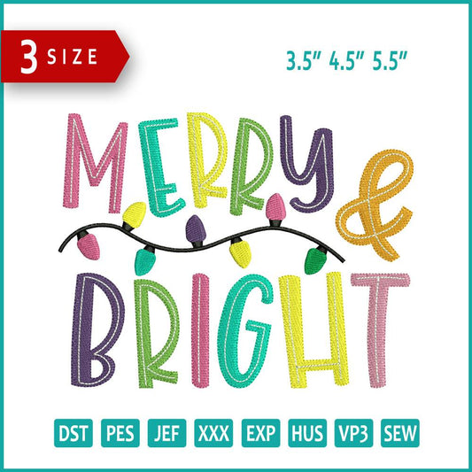 Merry & Bright Embroidery Design Files - 3 Size's