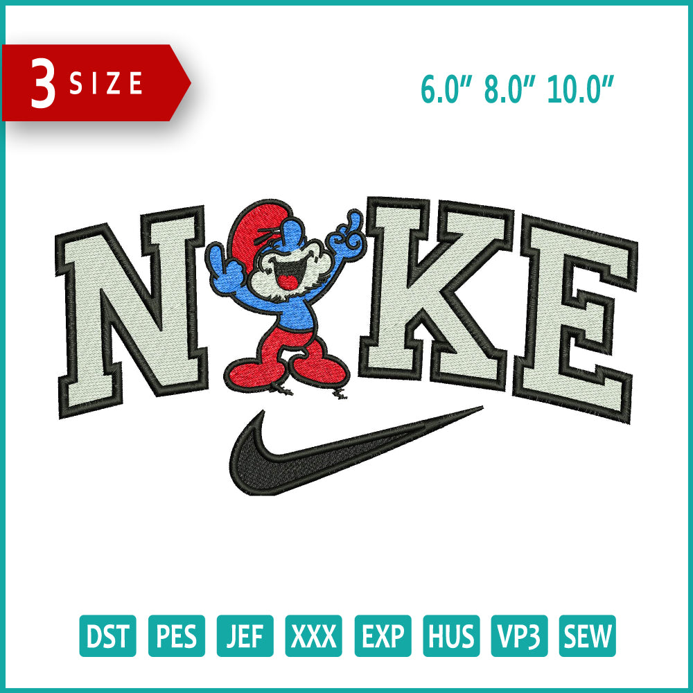 Nike Old Smurfs Embroidery Design Files - 3 Size's