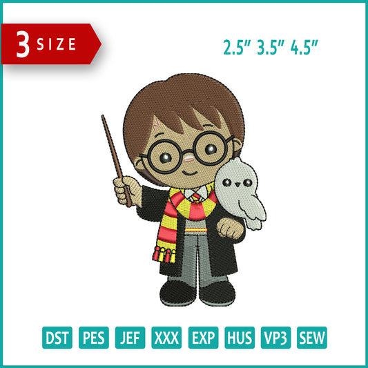 Chibi Harry Potter v2 Embroidery Design Files - 3 Size's