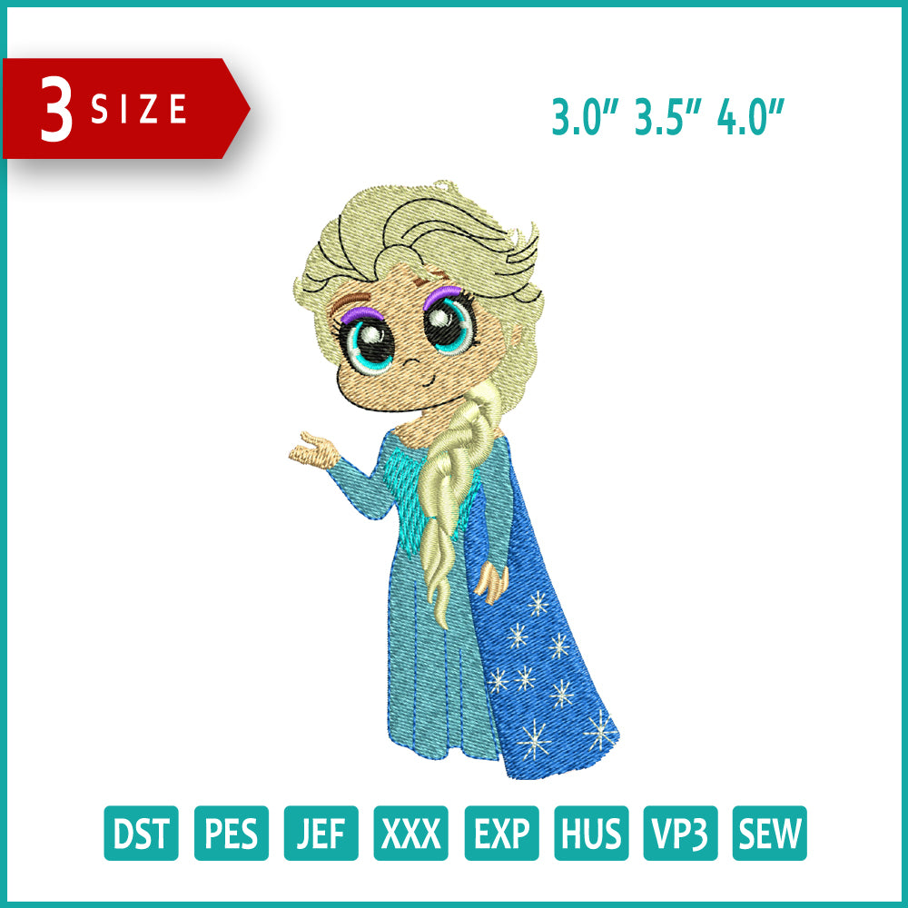 Chibi Elsa Embroidery Design Files - 3 Size's