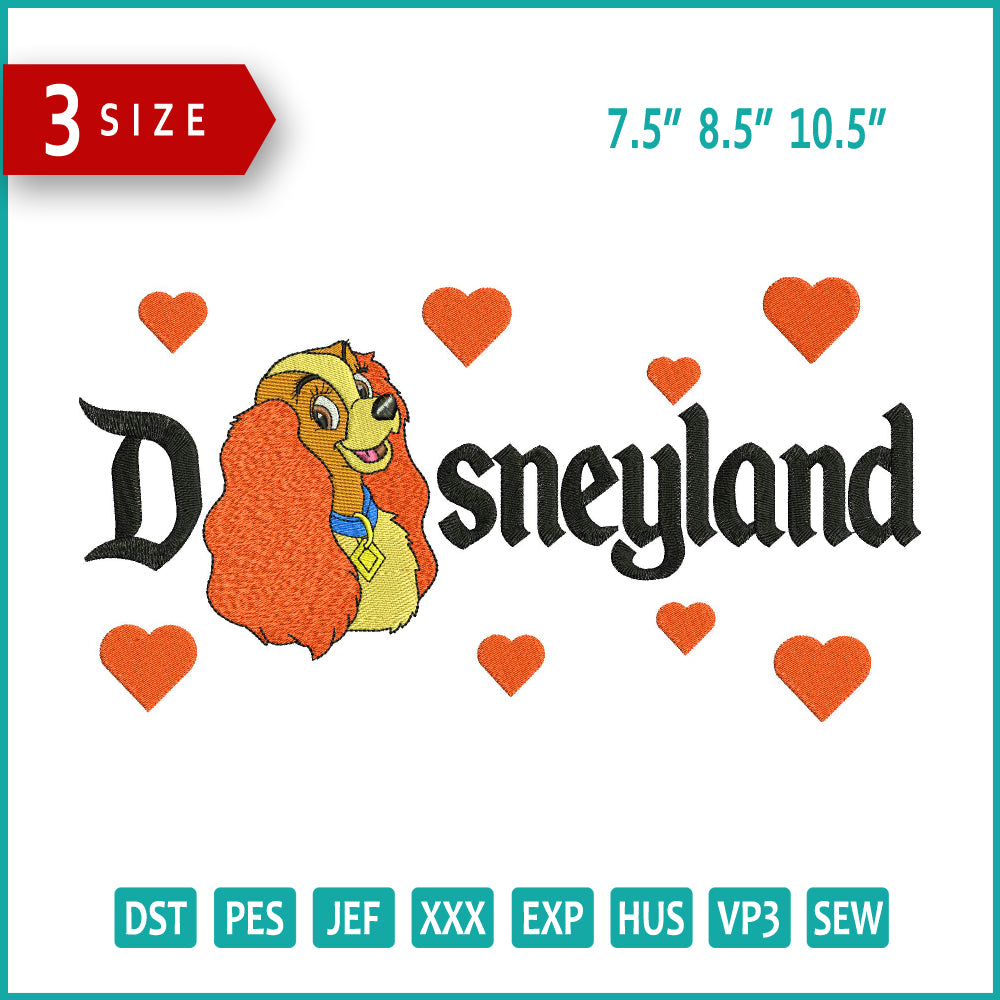 Lady Disneyland Embroidery Design Files - 3 Size's