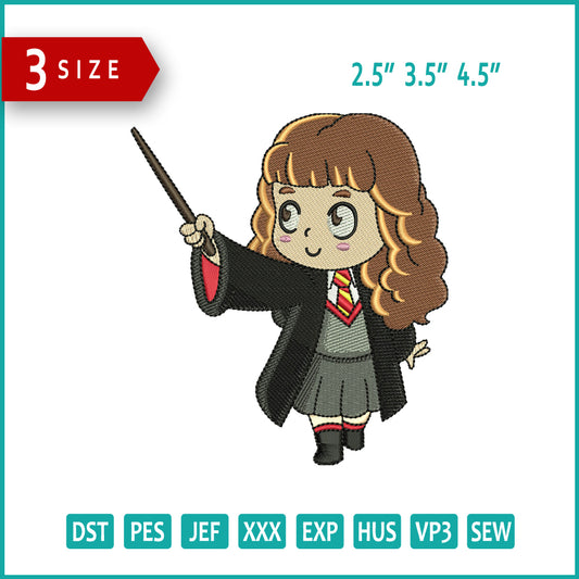 Chibi Hermione Granger Embroidery Design Files - 3 Size's