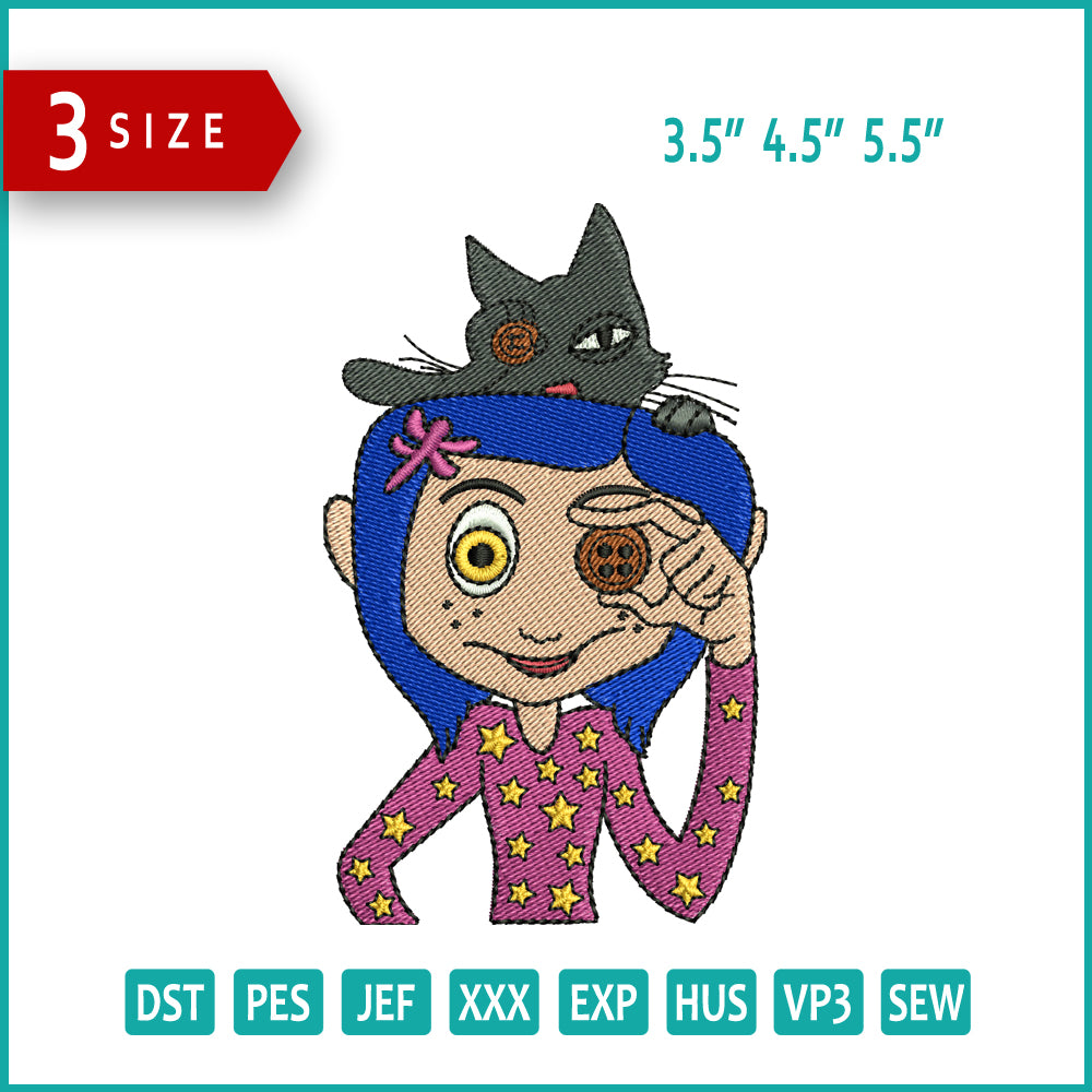 Coraline Embroidery Files - 3 Size's