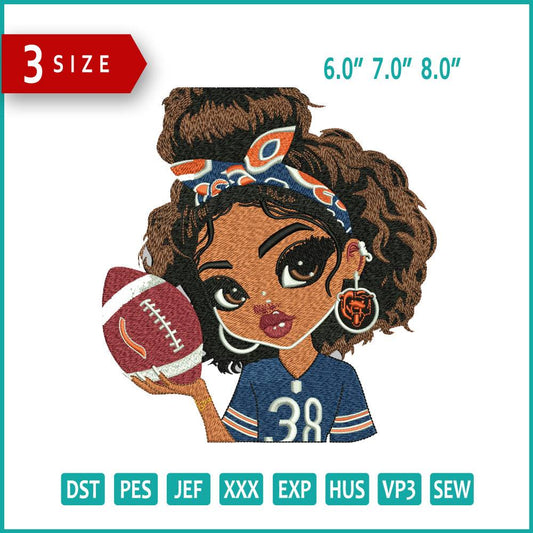 Football Girl Embroidery Design Files - 3 Size's