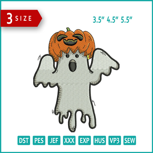 Archivos de bordado de fantasma de calabaza - 3 tamaños