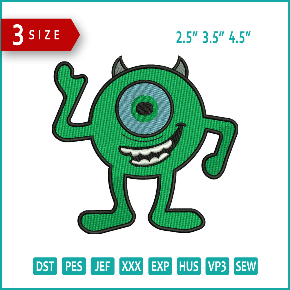 Mike Wazowski Embroidery Design Files - 3 Size's