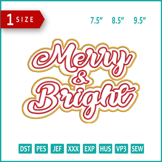 Merry & Bright Applique Embroidery Files - 3 Size's