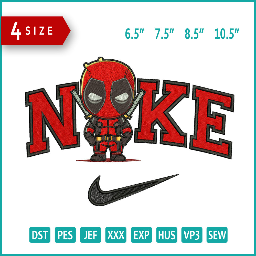 Nike Chibi Deadpool Embroidery Design Files - 4 Size's