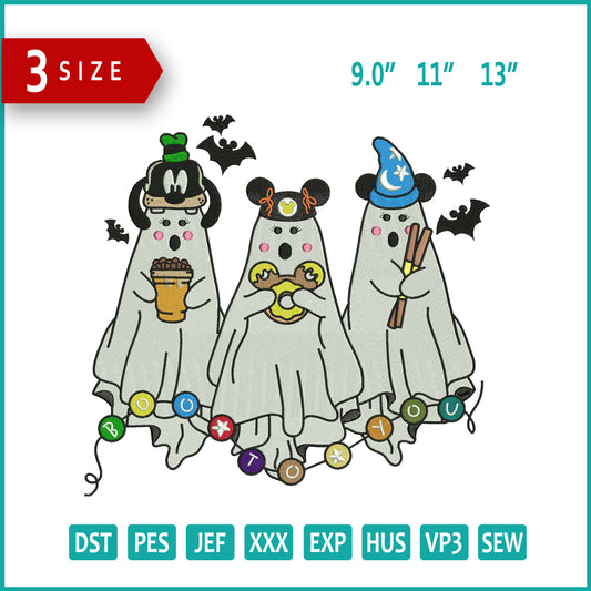 Spooky Mickey Friends Embroidery Design Files - 3 Size's