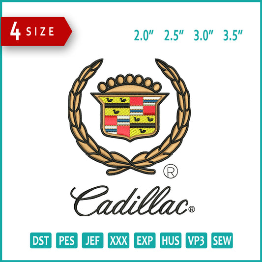 Cadillac Embroidery Design Files - 4 Size's