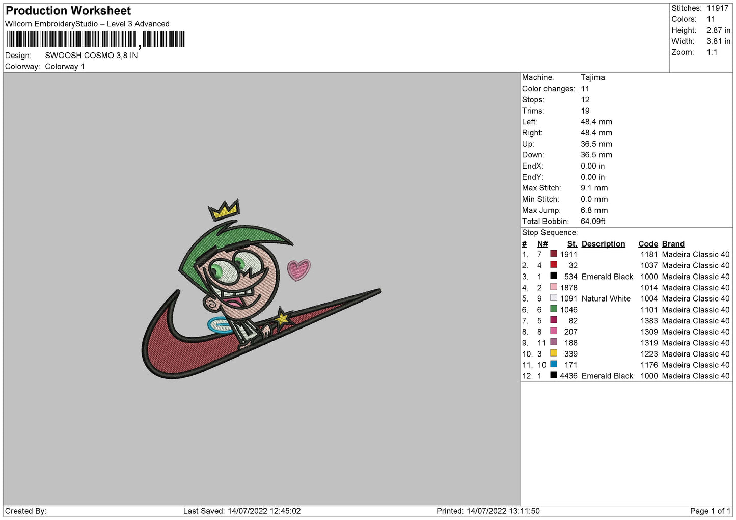 Cosmo Swoosh Embroidery Design Files - 4 Size's