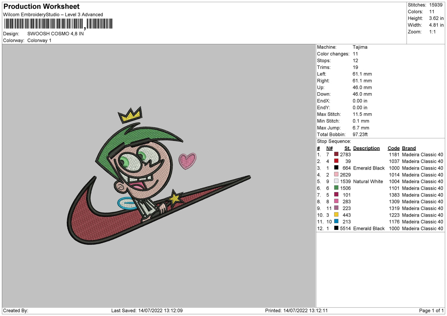 Cosmo Swoosh Embroidery Design Files - 4 Size's