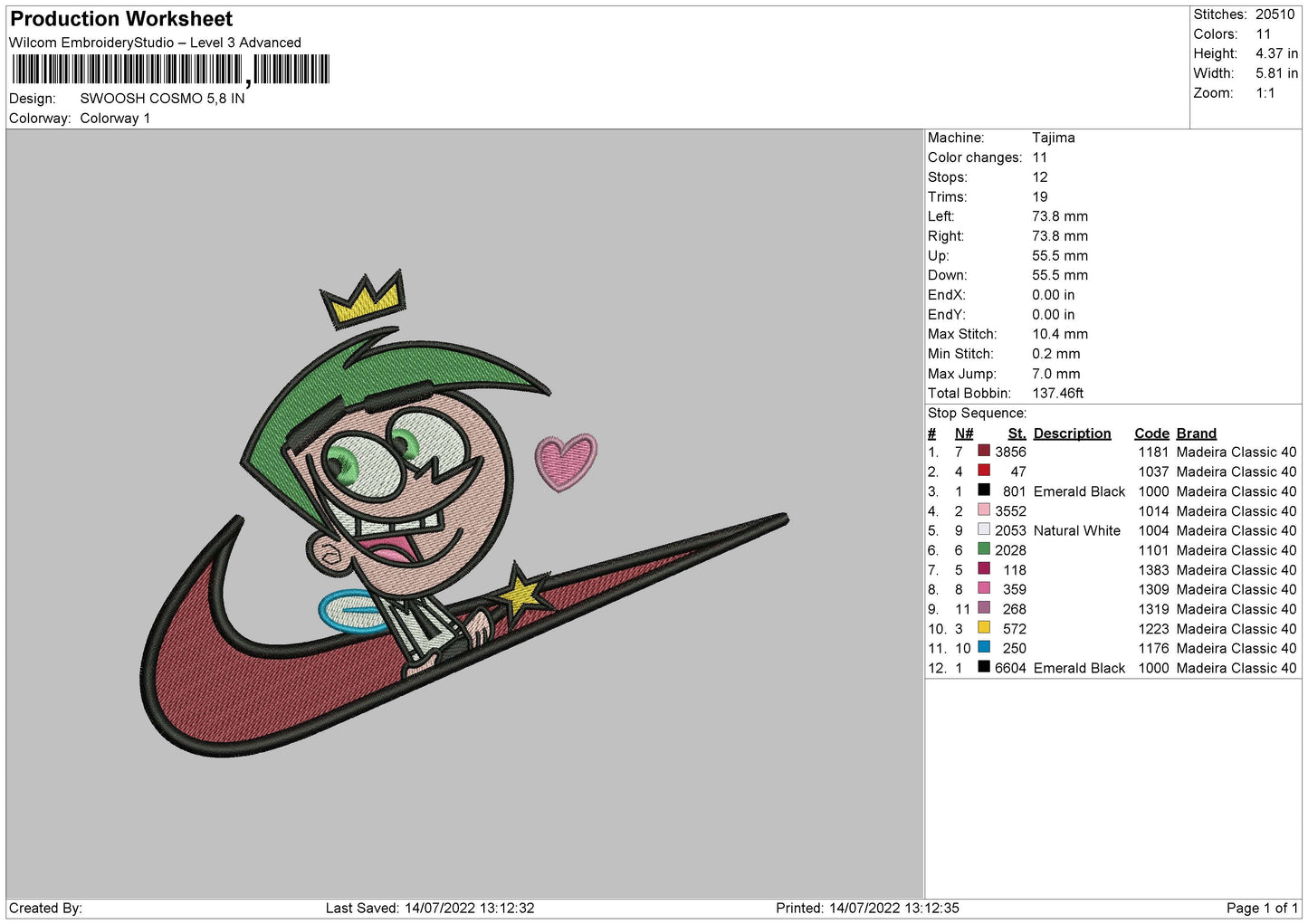 Cosmo Swoosh Embroidery Design Files - 4 Size's