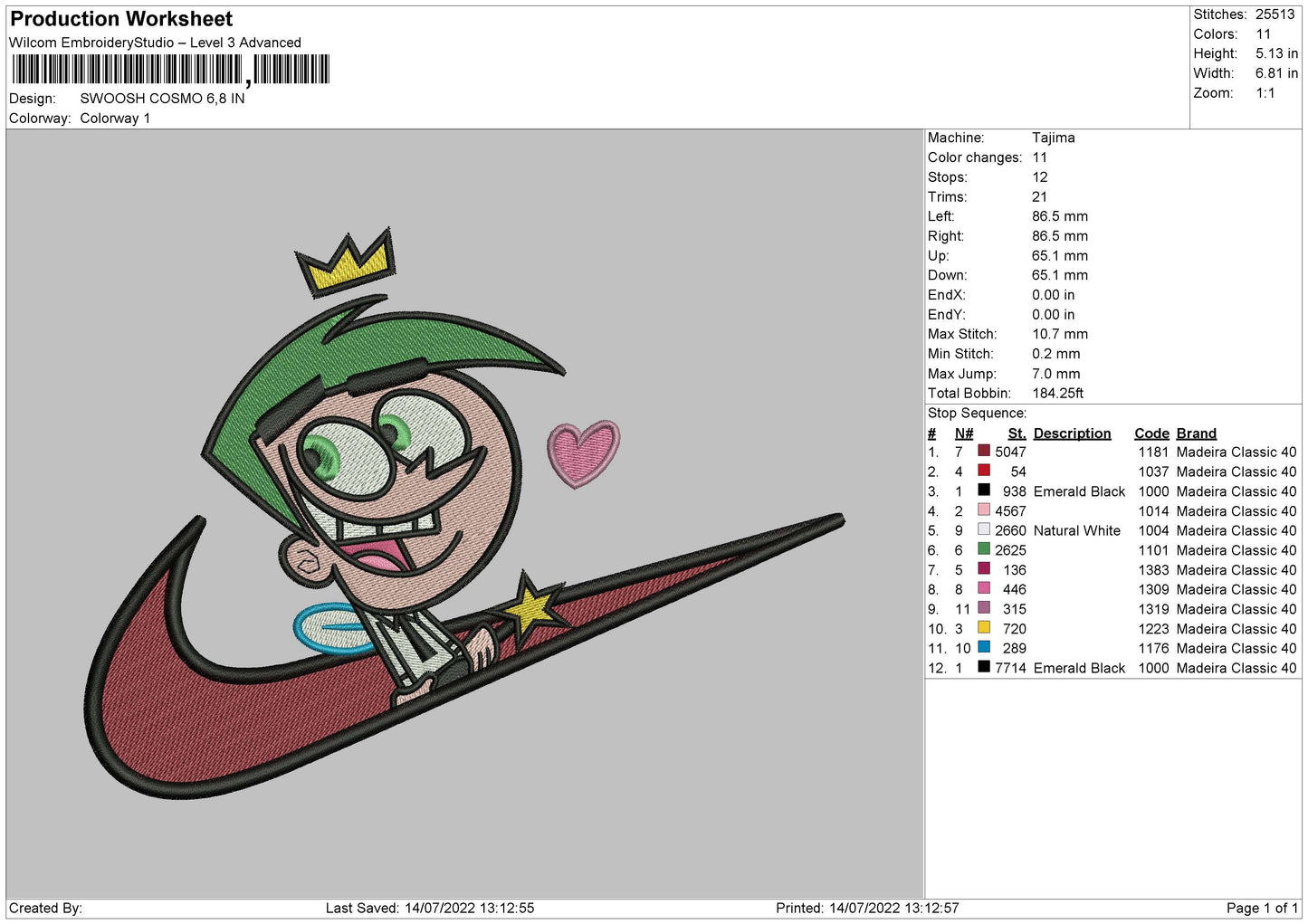 Cosmo Swoosh Embroidery Design Files - 4 Size's