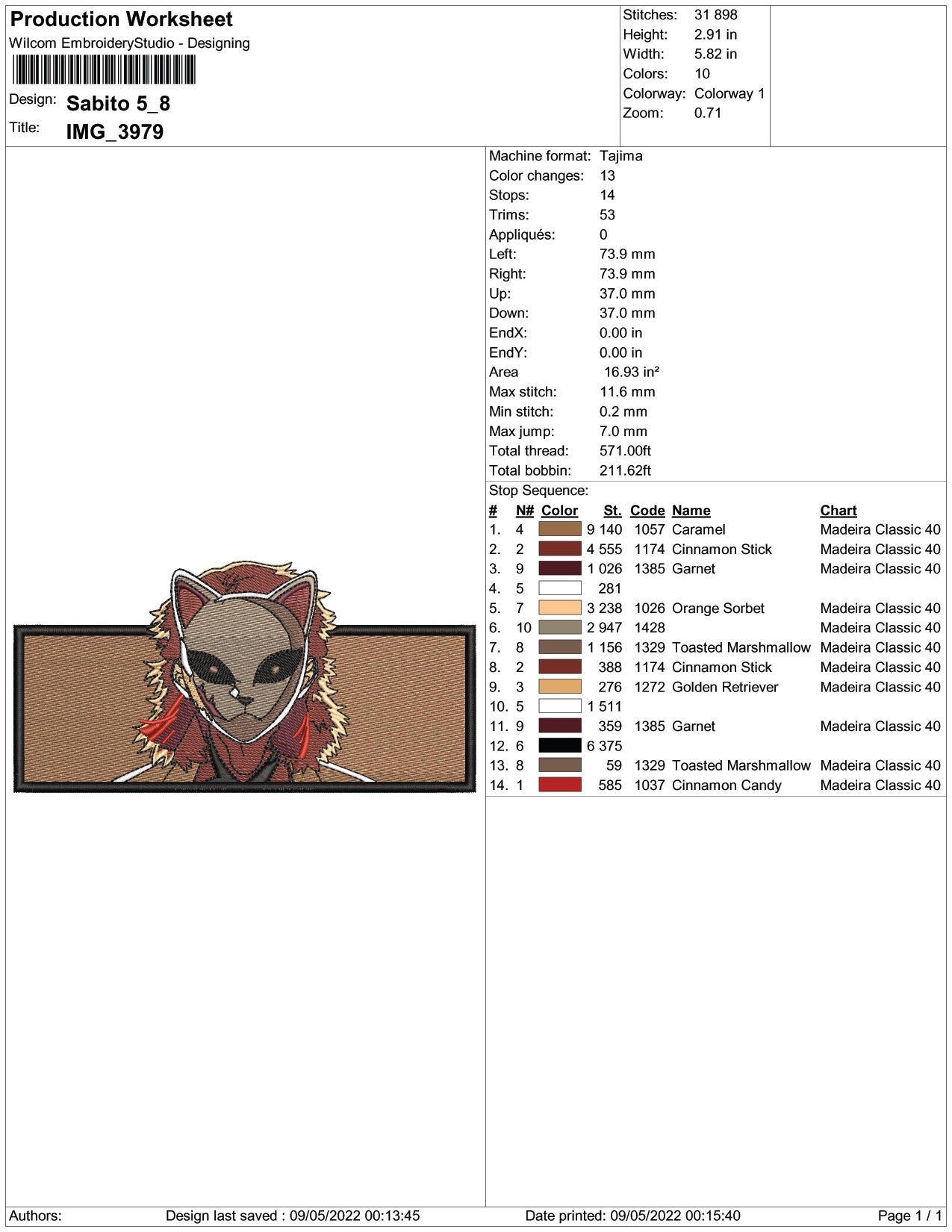 Sabito Embroidery Design Files - 3 Size's