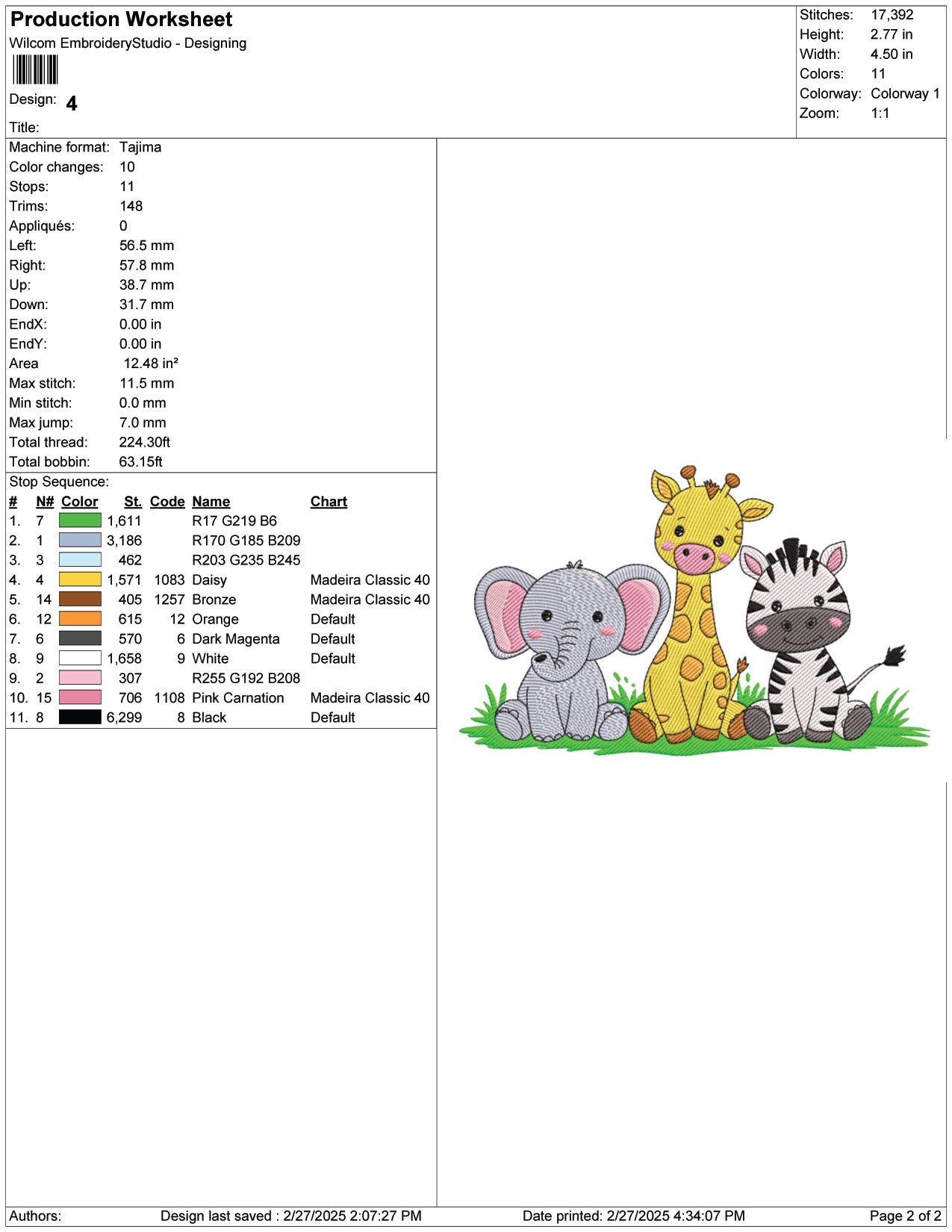 Safari Animals Embroidery Design Files - 9 Size's