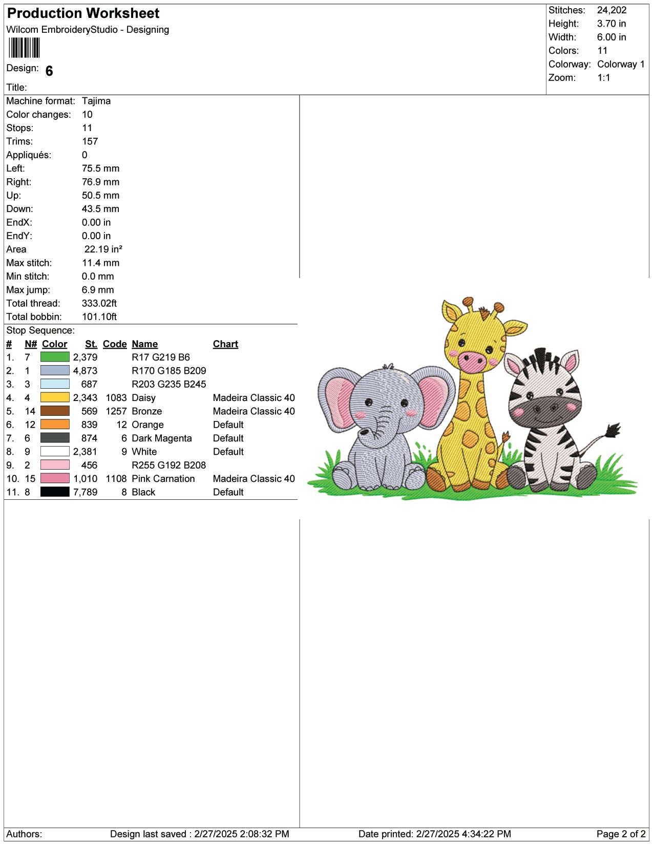 Safari Animals Embroidery Design Files - 9 Size's