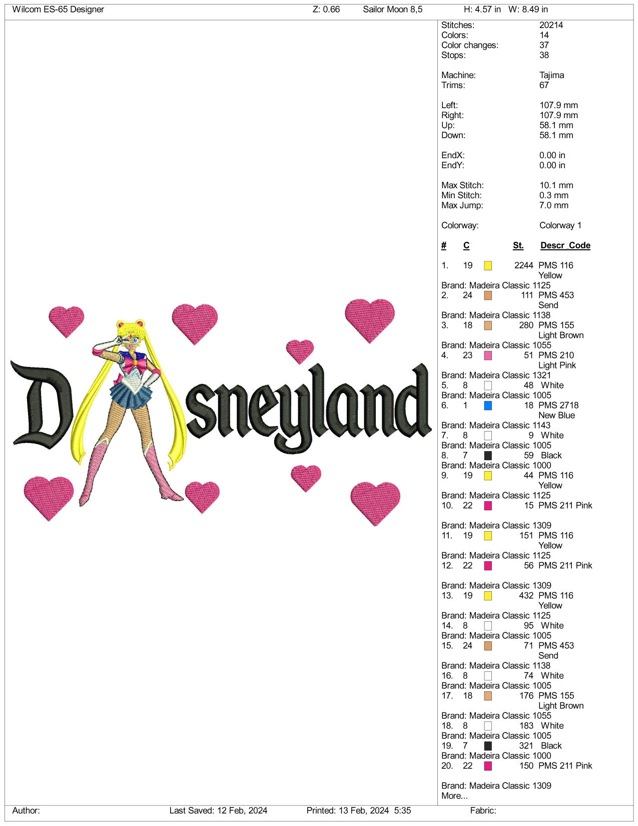 Sailor Moon Disneyland Embroidery Design Files - 3 Size's