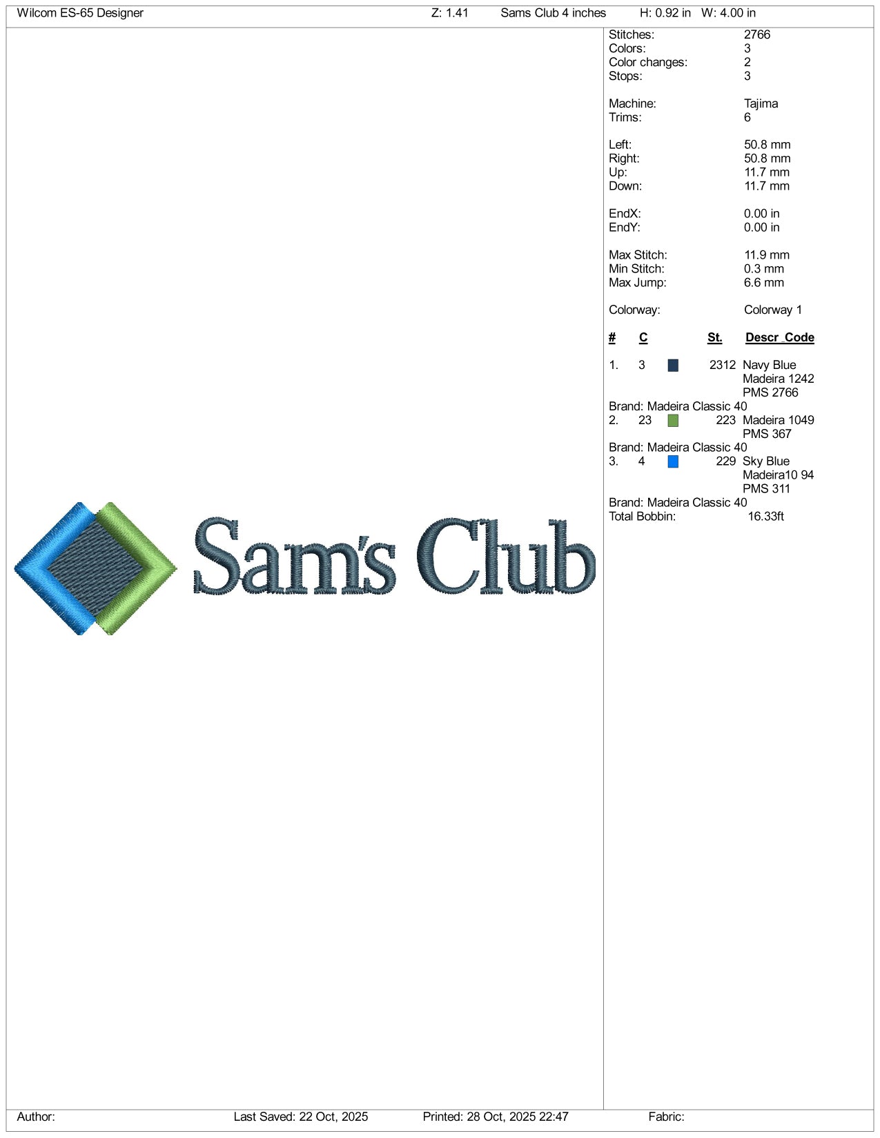 Sams Club Logo Embroidery Design Files - 4 Size's