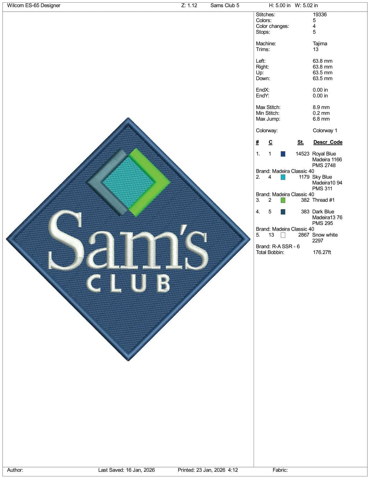 Sam Club Embroidery Design Files - 3 Size's