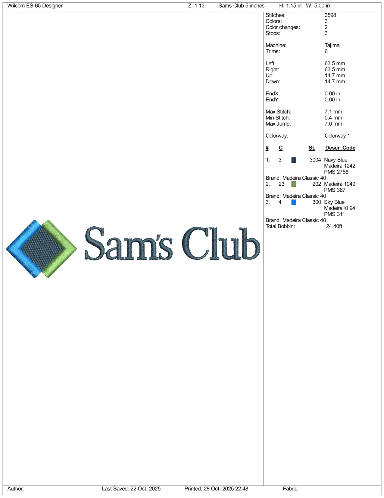 Sams Club Logo Embroidery Design Files - 4 Size's